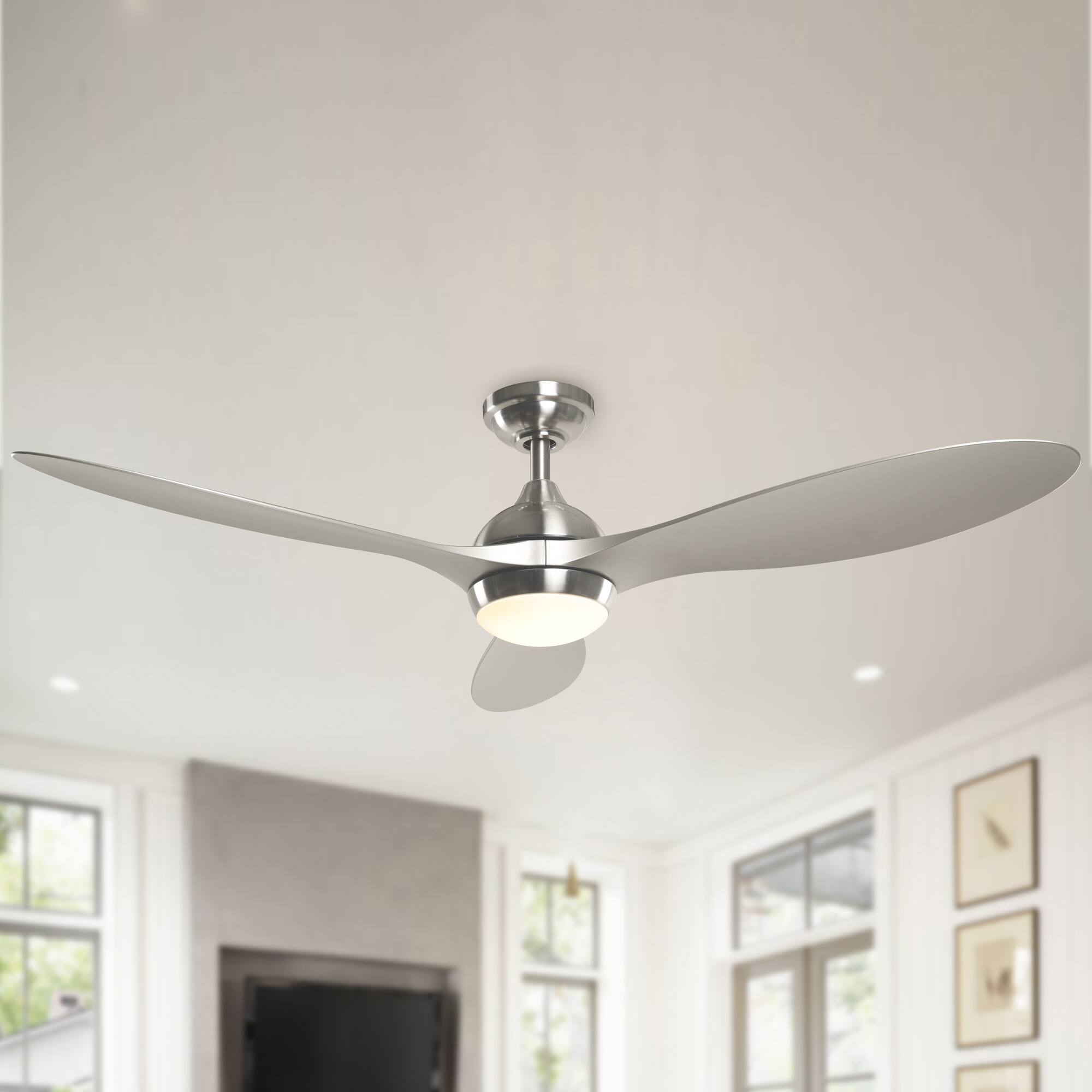 Angle. Parrot Uncle - 56 in. Integrated LED Brushed Nickel Downrod Mount Ceiling Fan with Light and Remote - Brushed Nickel.