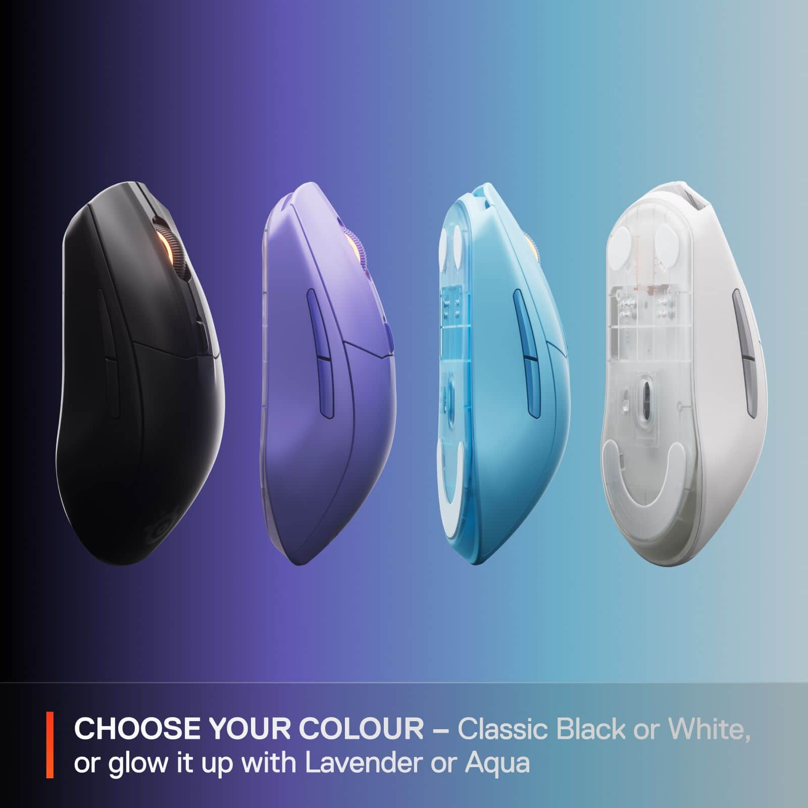 Choose Your Colour - Classic Black or White, or glow it up with Lavender or Aqua.