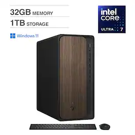 HP - Refurbished Excellent - OmniDesk Desktop (Ultra 7-265, 32GB, 1TB SSD, Intel Graphics, WiFi 6, Bluetooth 5.4, Win 11 Home) - Dark Wood