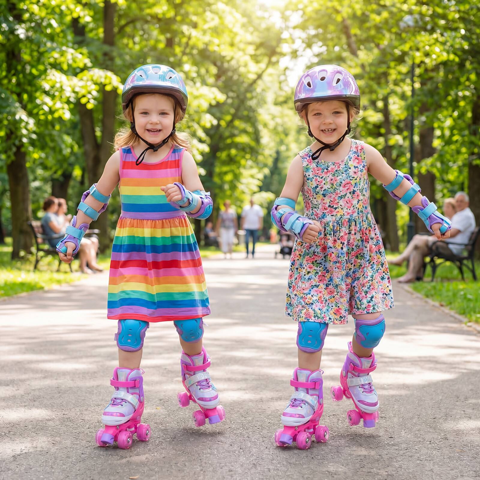 Alt View 2. Costway - Costway Kids Roller Skates 4 Sizes Adjustable Quad Skates with Light-up Wheels for Ages 5-7 - Pink.