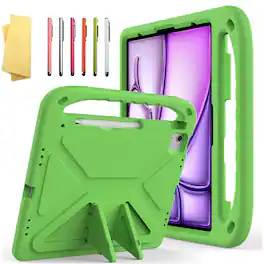 Dteck - For iPad Air 11 M4(2026)/M3 (2025)/M2 (2024) Rugged Case Kids Friendly EVA Handle Grip Pencil Holder Kickstand Cover - Green