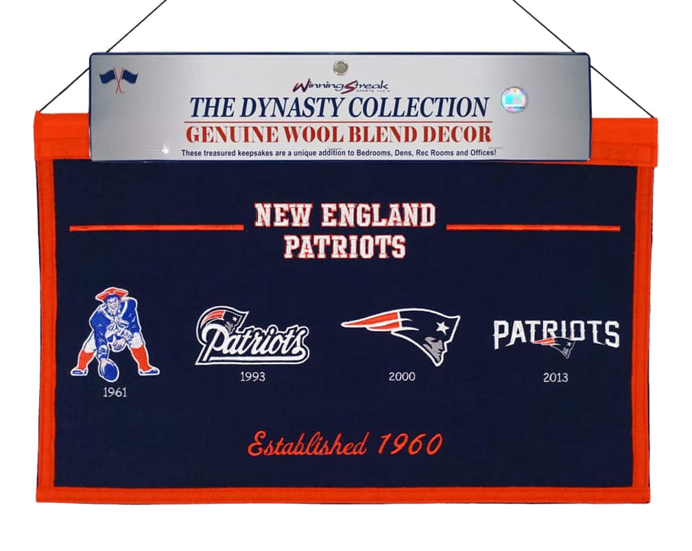 Winning Streak Sports - New England Football Patriots- High Quality Embroidered Logo Banner Flag - Established 1960 - Multi