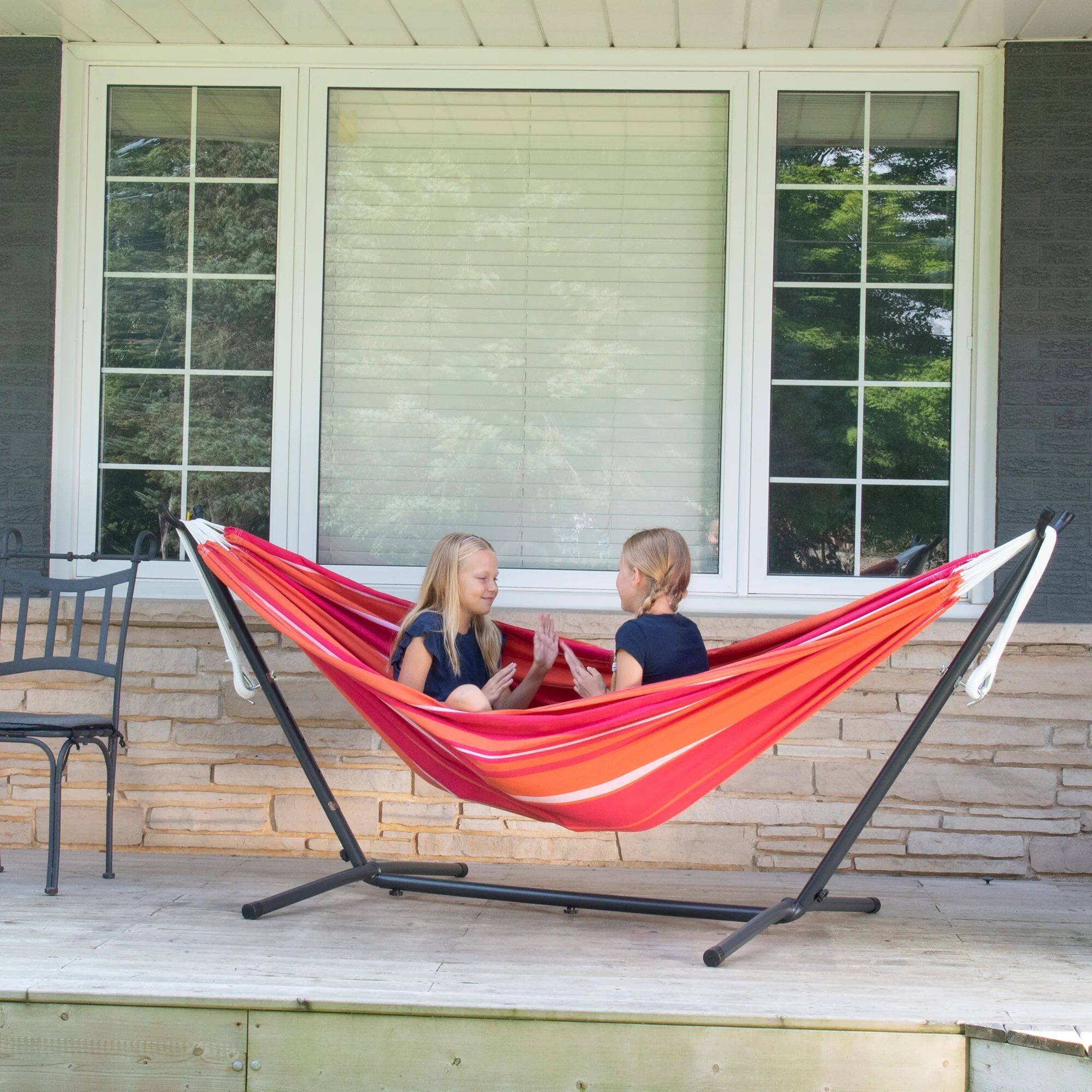 Alt View 3. Vivere - Vivere Double Cotton Hammock, Comfortable Daybed with Steel Stand, 9', Mimosa - Mimosa.