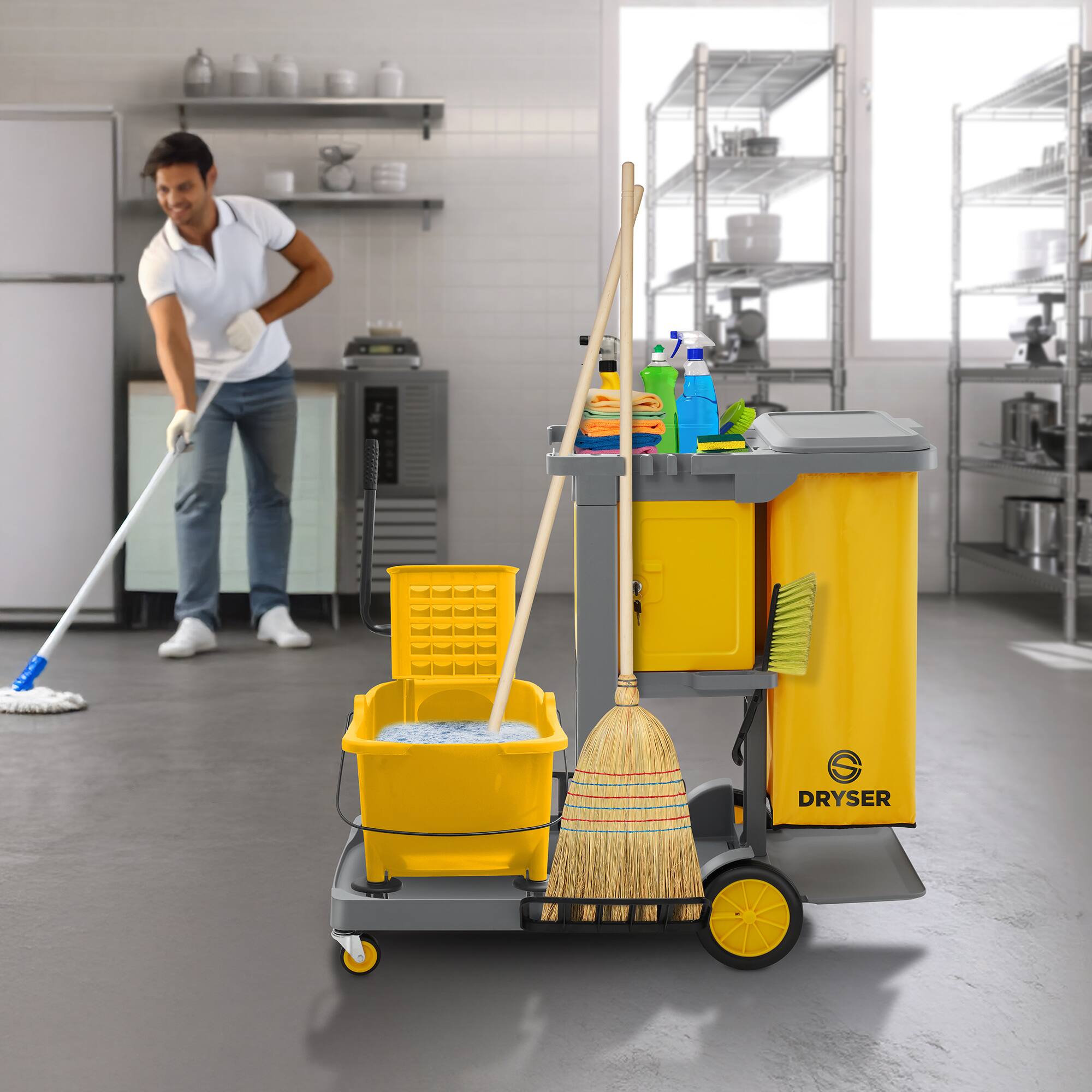Alt View 6. Dryser - Commercial Janitorial Cleaning Cart with Key-Locking Cabinet - Gray.