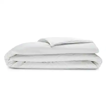 Front. Sleepgram - Sleepgram Supima 400 Thread Count Cotton Duvet Cover w/ Travel Bag, Queen, White - White.