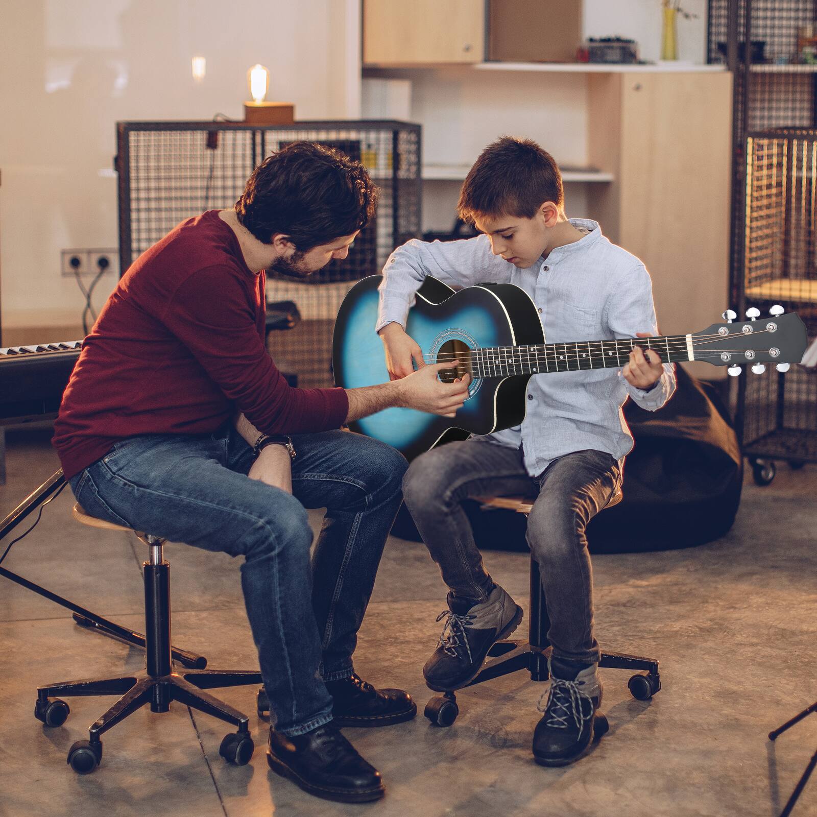 Back. Winado - Full-Size Acoustic Electric Guitar with Amp, 41 Inch Basswood Body Guitars Kit for Beginner  W/Bag, Strap.