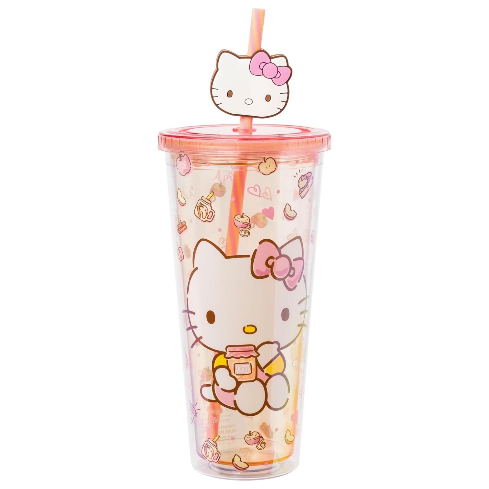 Front. Silver Buffalo - Sanrio Hello Kitty Sweet Snacks 24-Ounce Carnival Cup With Straw Topper Charm - Pink.