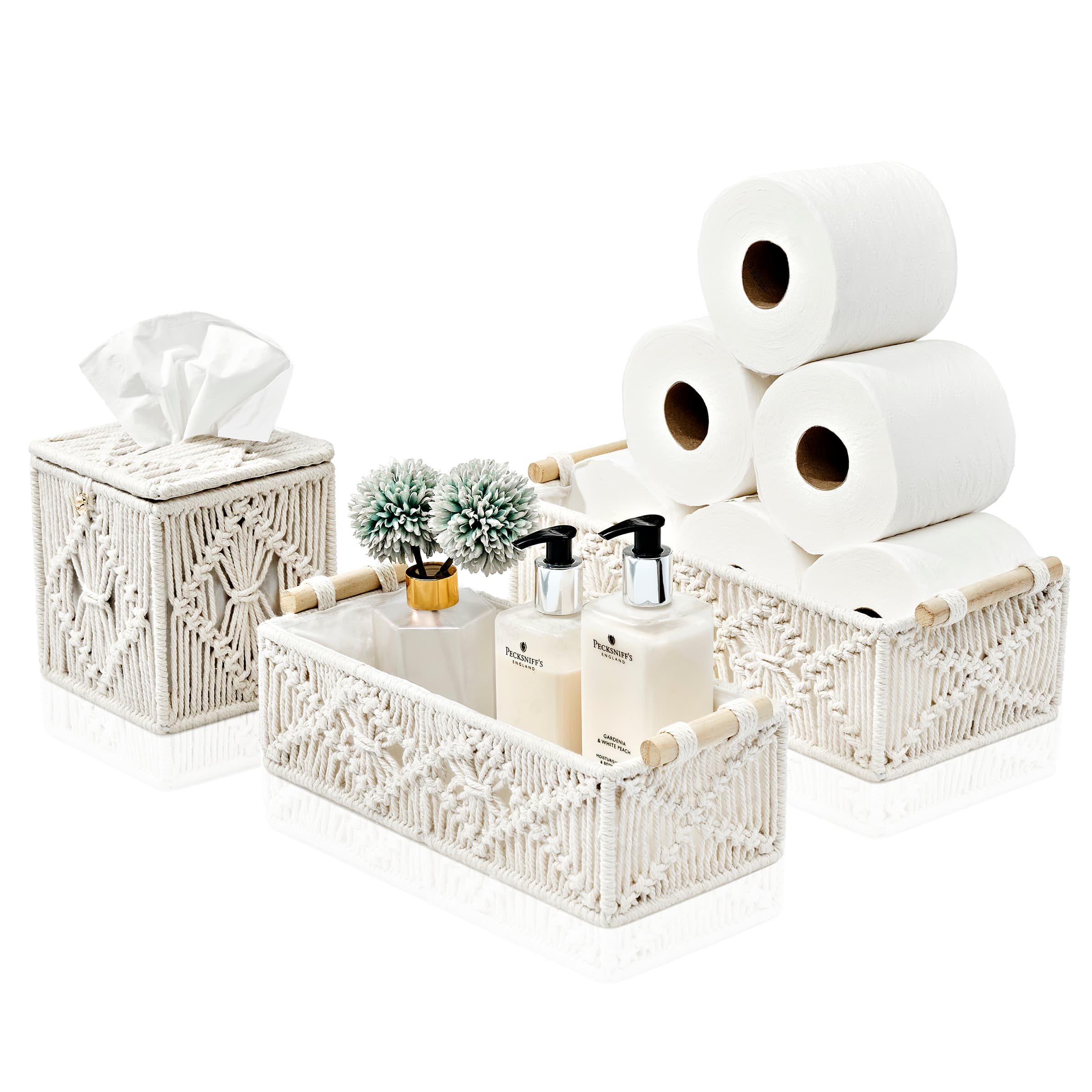 Sorbus - Macrame Boho Decor Baskets & Tissue Holder Set - Decorative Woven Baskets for Bathroom, Hand Towels, Skincare price history on PriceWatchPro