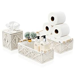Sorbus - Macrame Boho Decor Baskets & Tissue Holder Set - Decorative Woven Baskets for Bathroom, Hand Towels, Skincare