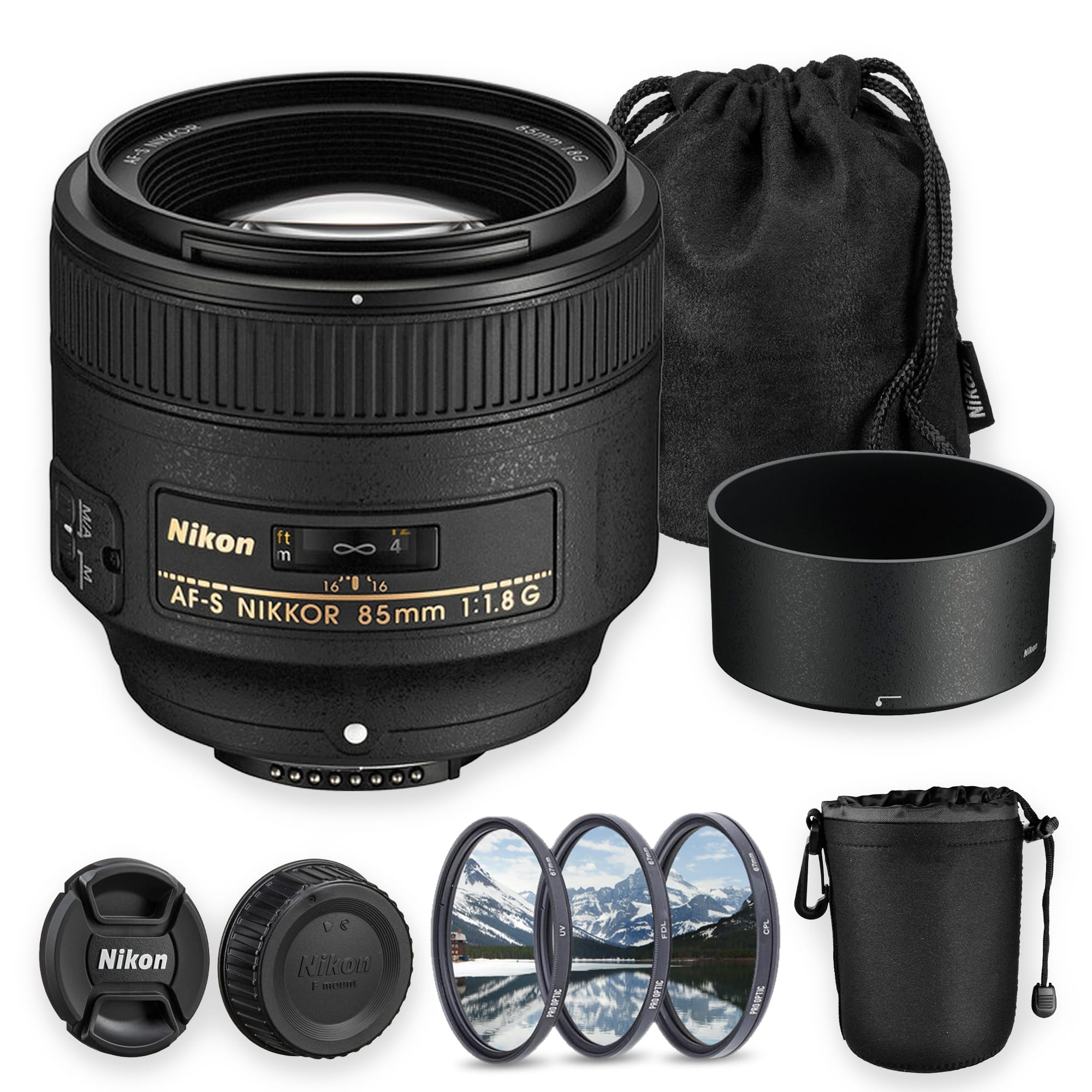 Nikon - AF-S NIKKOR 85mm f/1.8G Lens + Filter Kit + Pouch (3pc Bundle)