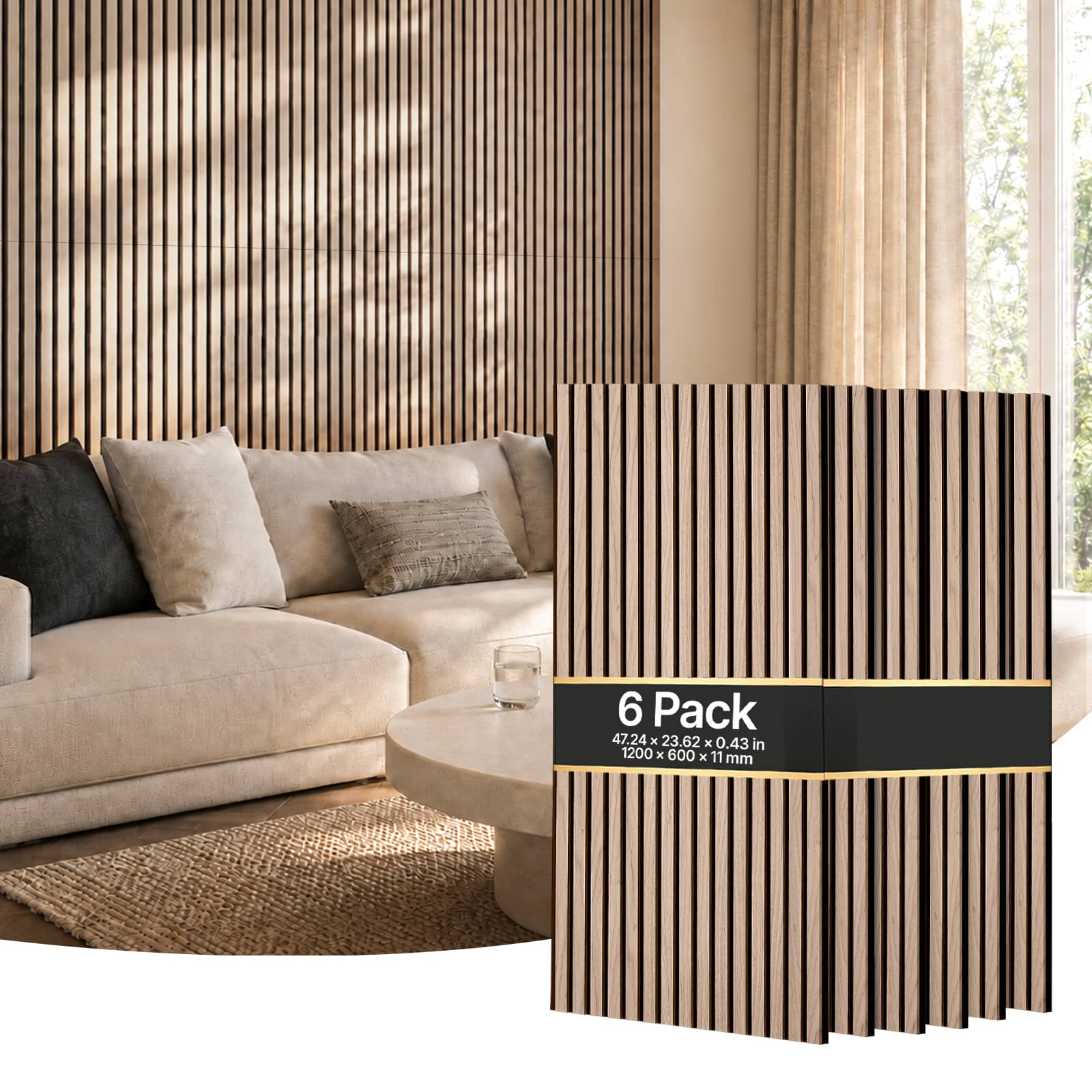 VEVOR - Wood Wall Panels, 47.2 x 23.6 inches, Acoustic Slat Panels, Sound Absorbing for Living Rooms, Bedrooms, Offices - Walnut
