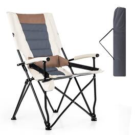 Gymax - Camping Folding Chair w/ Cup Holder 330 LBS Load Capacity for Picnic Camping - Brown, White