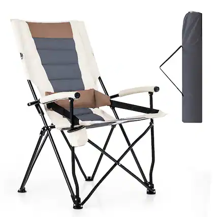 Front. Gymax - Gymax Camping Folding Chair w/ Cup Holder 330 LBS Load Capacity for Picnic Camping - Brown, White.