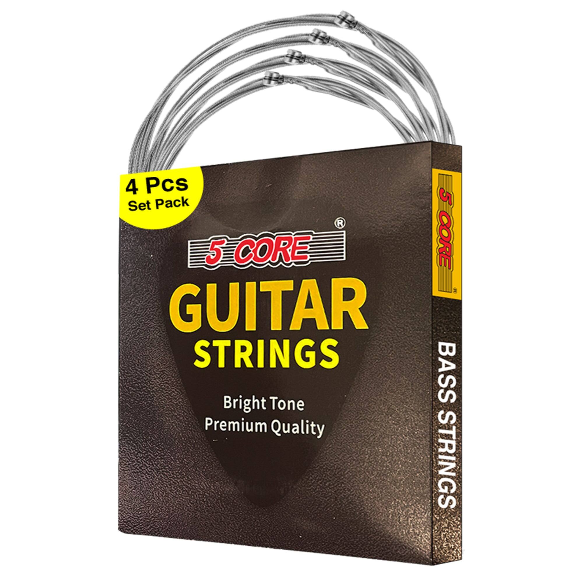 5 CORE - Bass Guitar Strings Brass Phosphor Bronze Extra Light Gauge Bright Tone 4 String Set - Silver