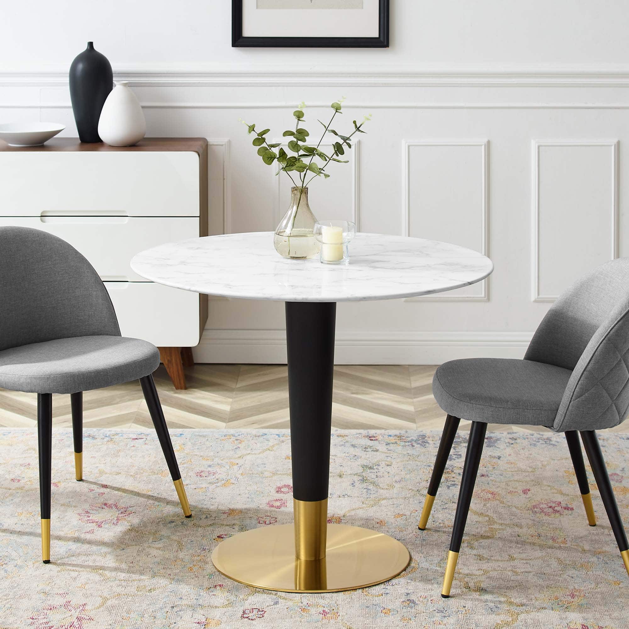 Zinque 36" Artificial Marble Dining Table by Modway - Gold White