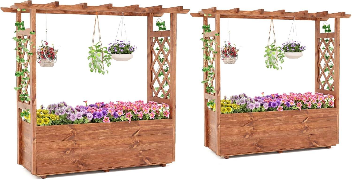 Gymax - 2PCS Wooden Raised Garden Bed/ Lattice Trellises Hanging Roof Drainage Outdoor - Orange price history on PriceWatchPro