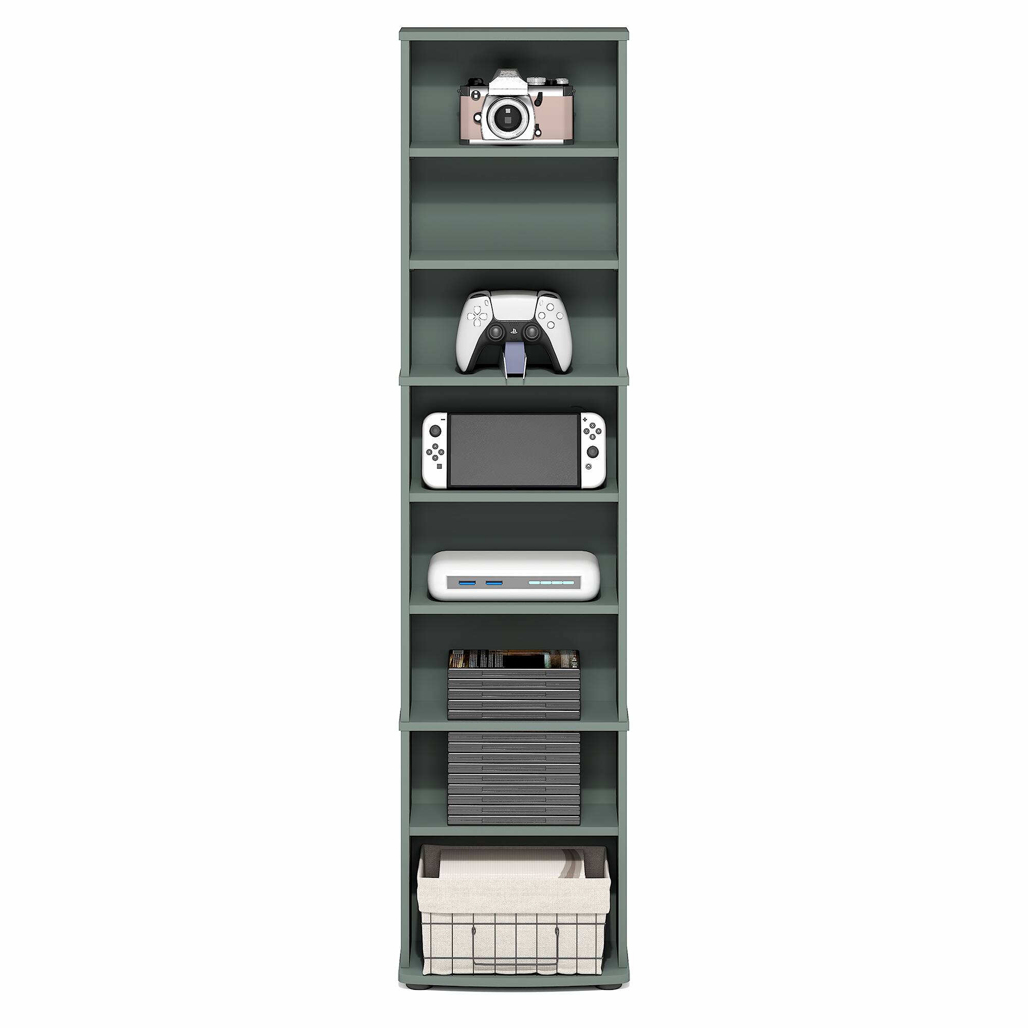 Alt View 3. Furinno - JAYA DVD Shelf, 8-Tier Media Shelf with Adjustable Shelves, for Living Room, Home Office - Sage Green.