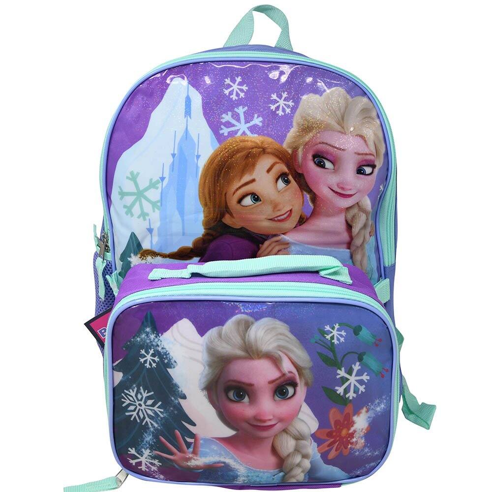 Front. UPD - Disney Frozen Elsa and Anna Backpack with Insulated Detachable Lunch Bag 2pc Set - Multicolored.