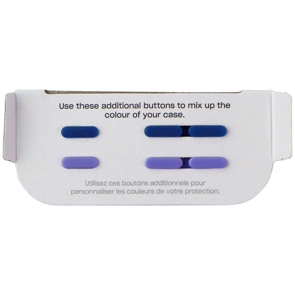 Use these additional buttons to mix up the colour of your case.  
Utilisez ces boutons additionnels pour personnaliser les couleurs de votre protection.