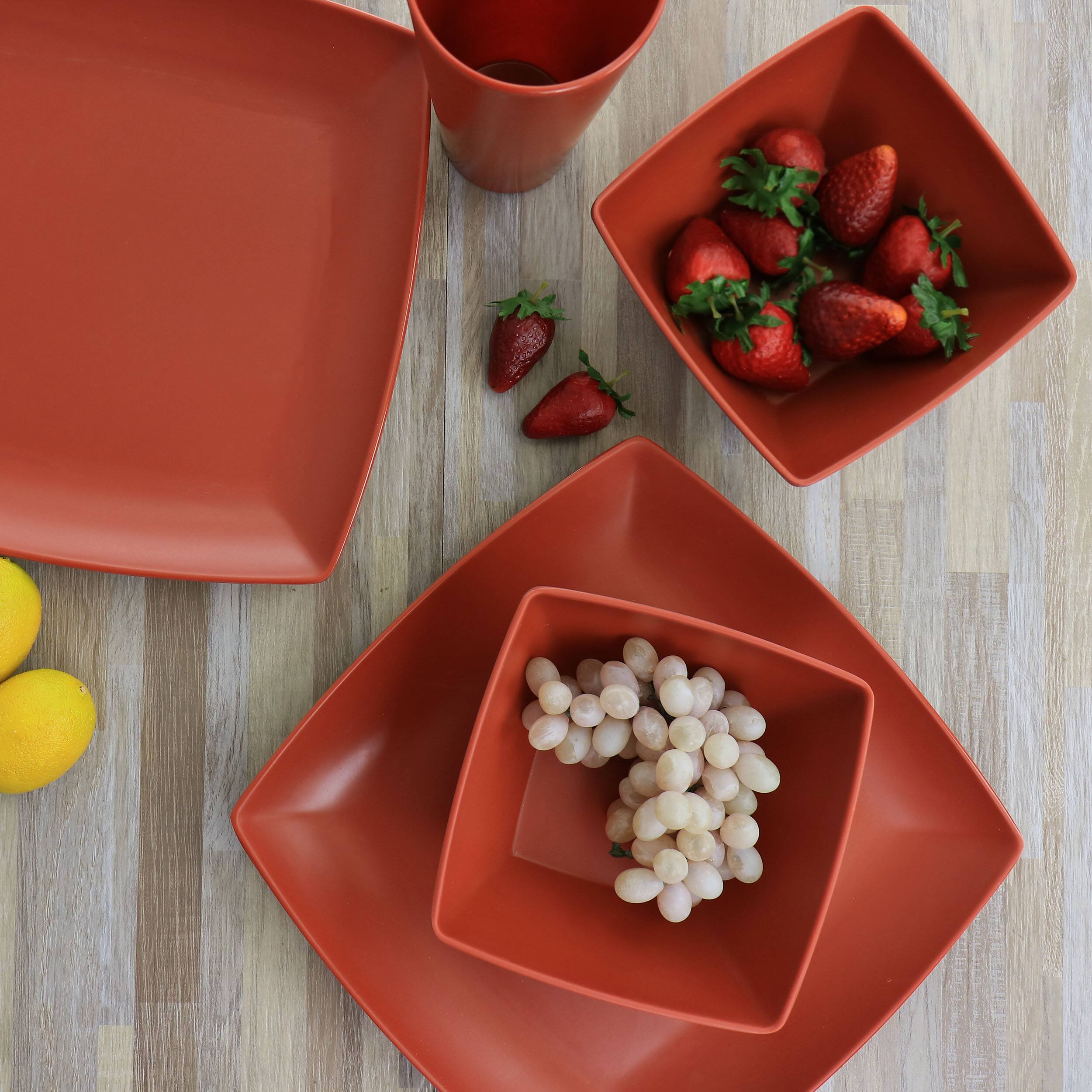 Alt View 7. Gibson - Gibson Home Grayson Melamine 12 Piece Square Dinnerware Set in Orange - Orange.