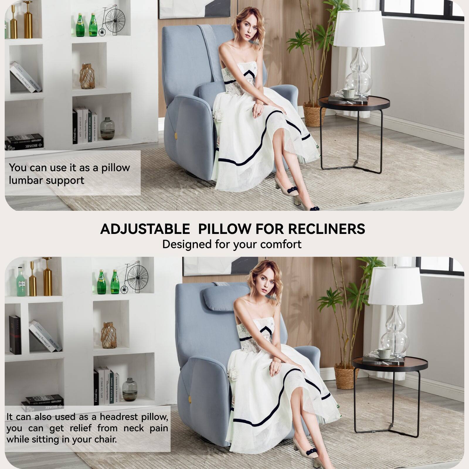 SOVIR + You can use it as a pillow lumbar support ADJUSTABLE PILLOW FOR RECLINERS Designed for your comfort. It can also be used as a headrest pillow, you can get relief from neck pain while sitting in your chair.
