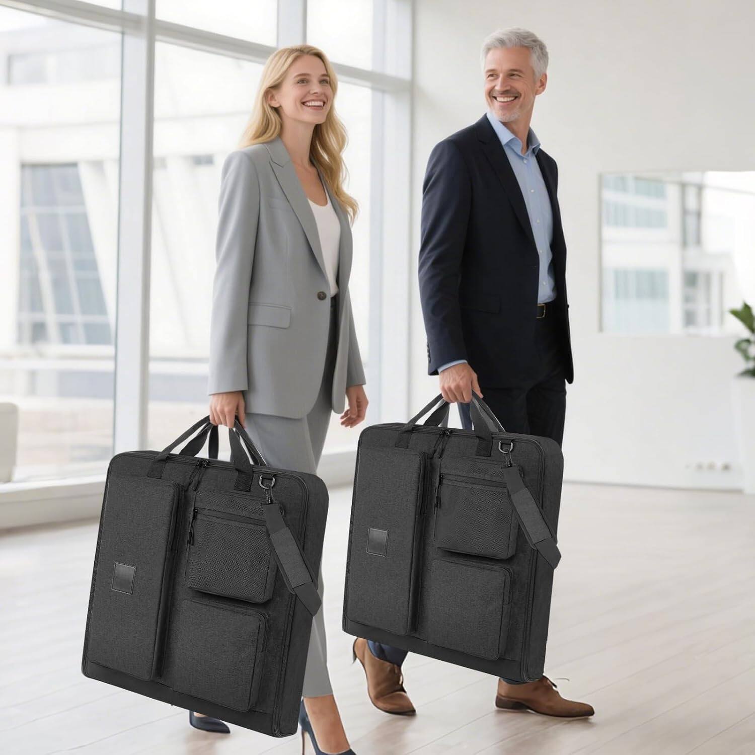 Alt View 5. Wikistore - WIKISTORE Garment Bag Travel Carry On Suit Bag Foldable with Shoulder Strap 45" Black - Black.