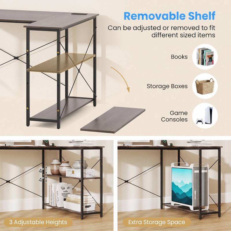Removable Shelf  
Can be adjusted or removed to fit different sized items  
Books  
Storage Boxes  
Game Consoles  

1 4 4 12 3 Adjustable Heights  
Extra Storage Space
