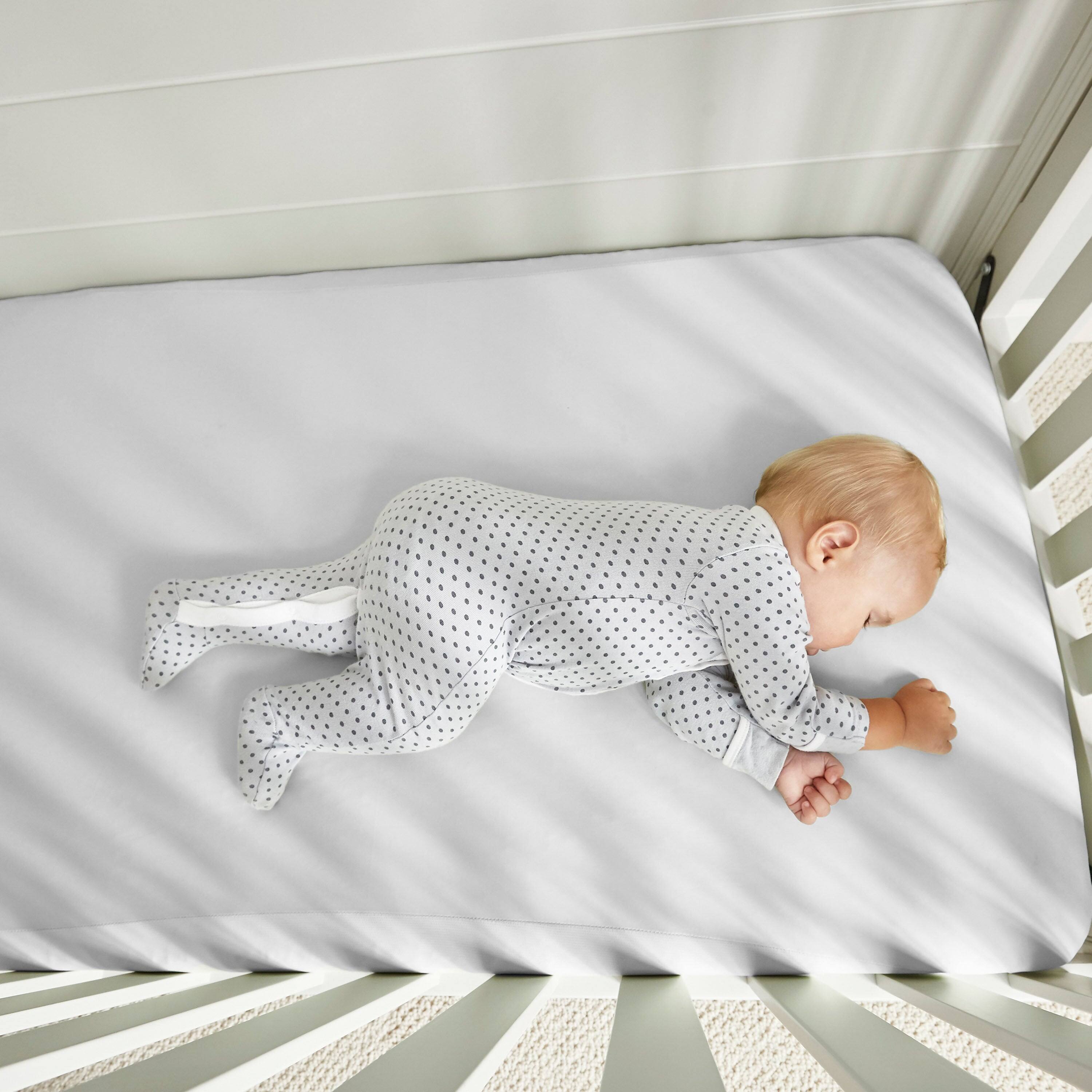 Angle. Bedgear - Dri-Tec Performance® Crib Sheet - Baby Light Grey, Crib/toddler - baby-light-grey.