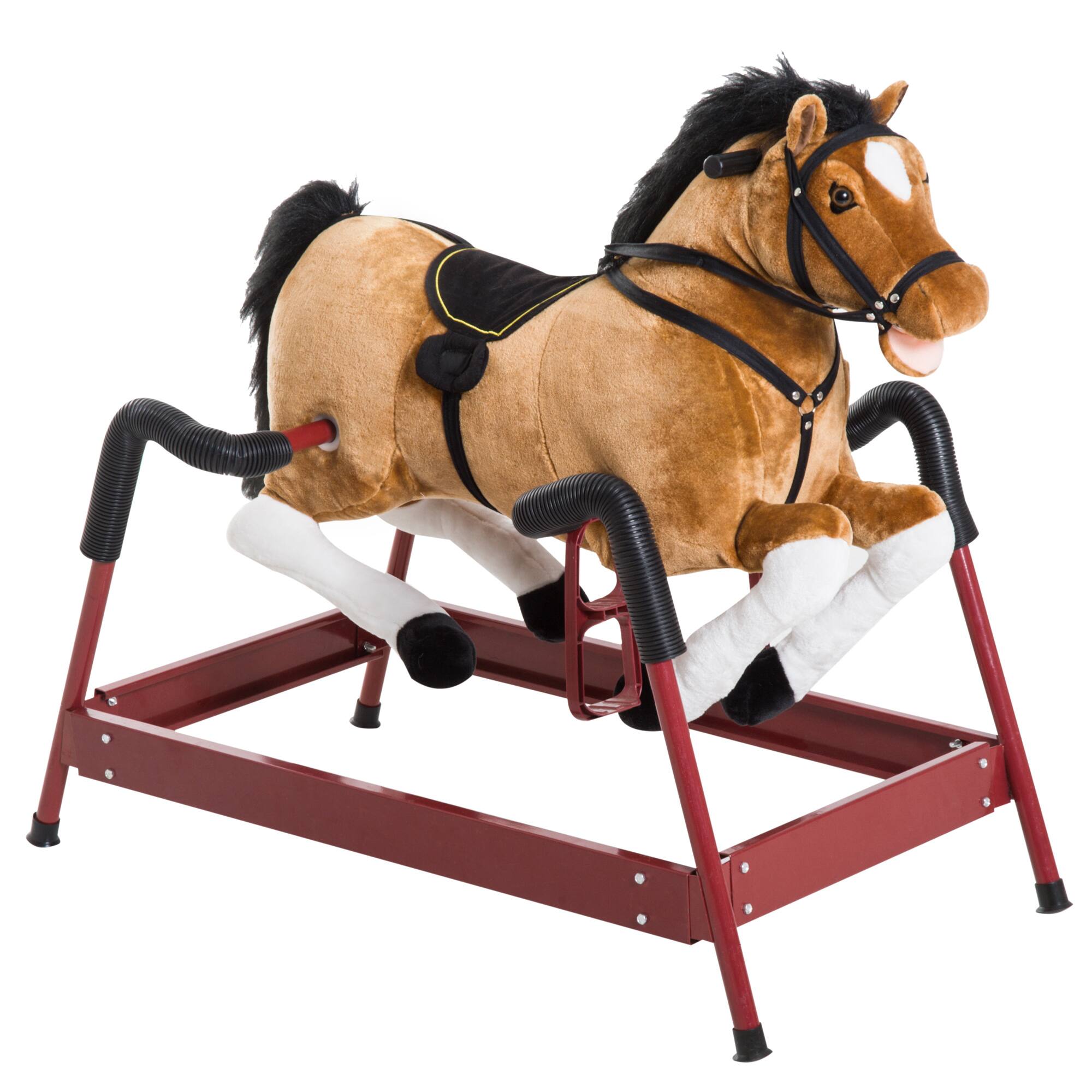 Angle. Siljoy - Spring Rocking Horse with Sound, Plush Saddle, 176 lb Capacity, for Ages 3+ - Brown.