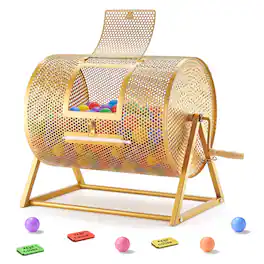 VEVOR - Raffle Ticket Spinner, 16.1" x 11.9" Holds 5000 Tickets or 200 Ping Pong Balls, Raffle Drum Lottery Spinning Cage - Gold
