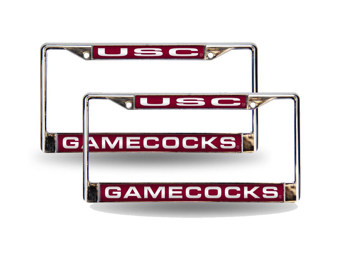 USC South Carolina Gamecocks Chrome Metal (Set of 2) Laser Cut License Plate Frame Set