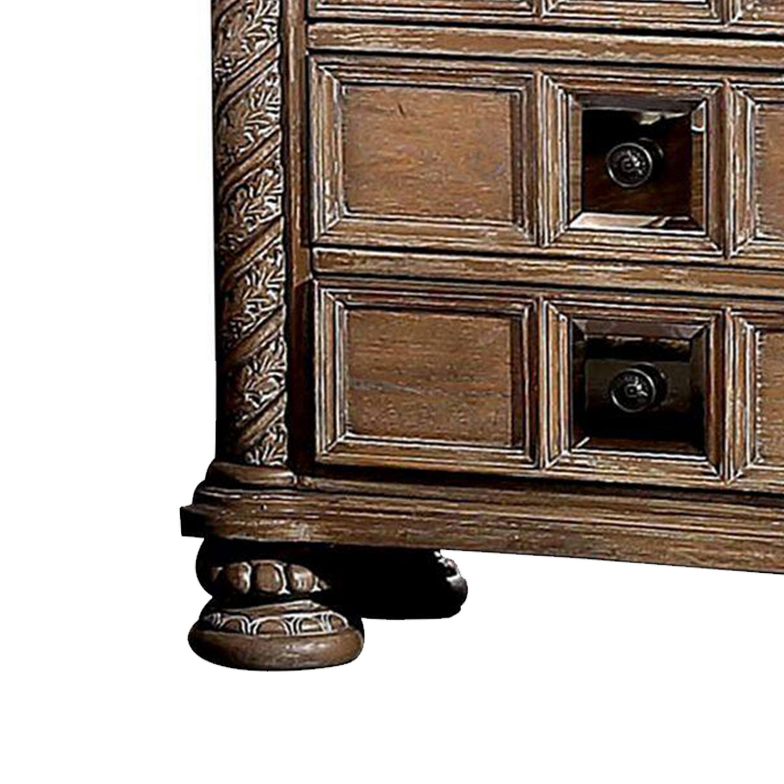 Alt View 3. Manhattan Lane - Isac 30 Inch Nightstand, 3 Gliding Drawers, Carved Faux Wood - Brown.