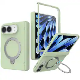 UUCOVER - Magnetic Case Built-in Screen Protector for Apple iPhone Duo Shockproof Hinge PC Compatible with MagSafe Stand Cover - Light Green