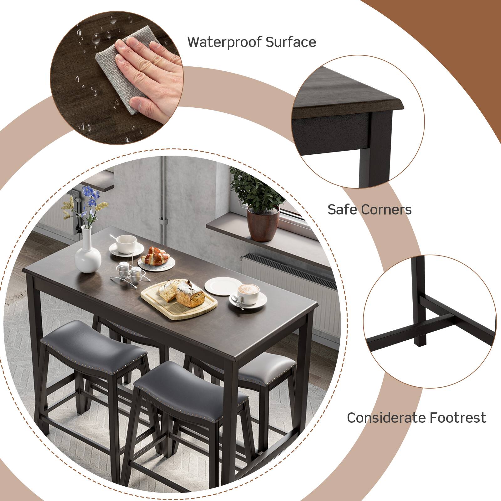 Waterproof Surface, Safe Corners, Considerate Footrest