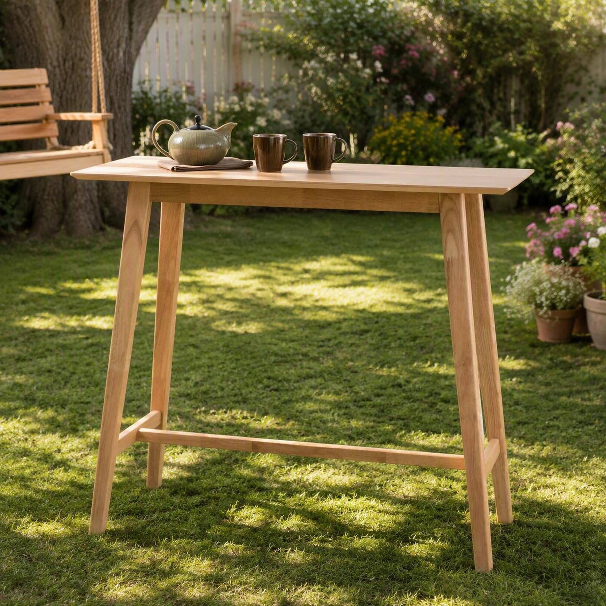 Alt View 2. RYHNUYNE - Modern Natural Oak Counter Height Bar Table,Narrow Console Sofa Table for Entryway - Natural.