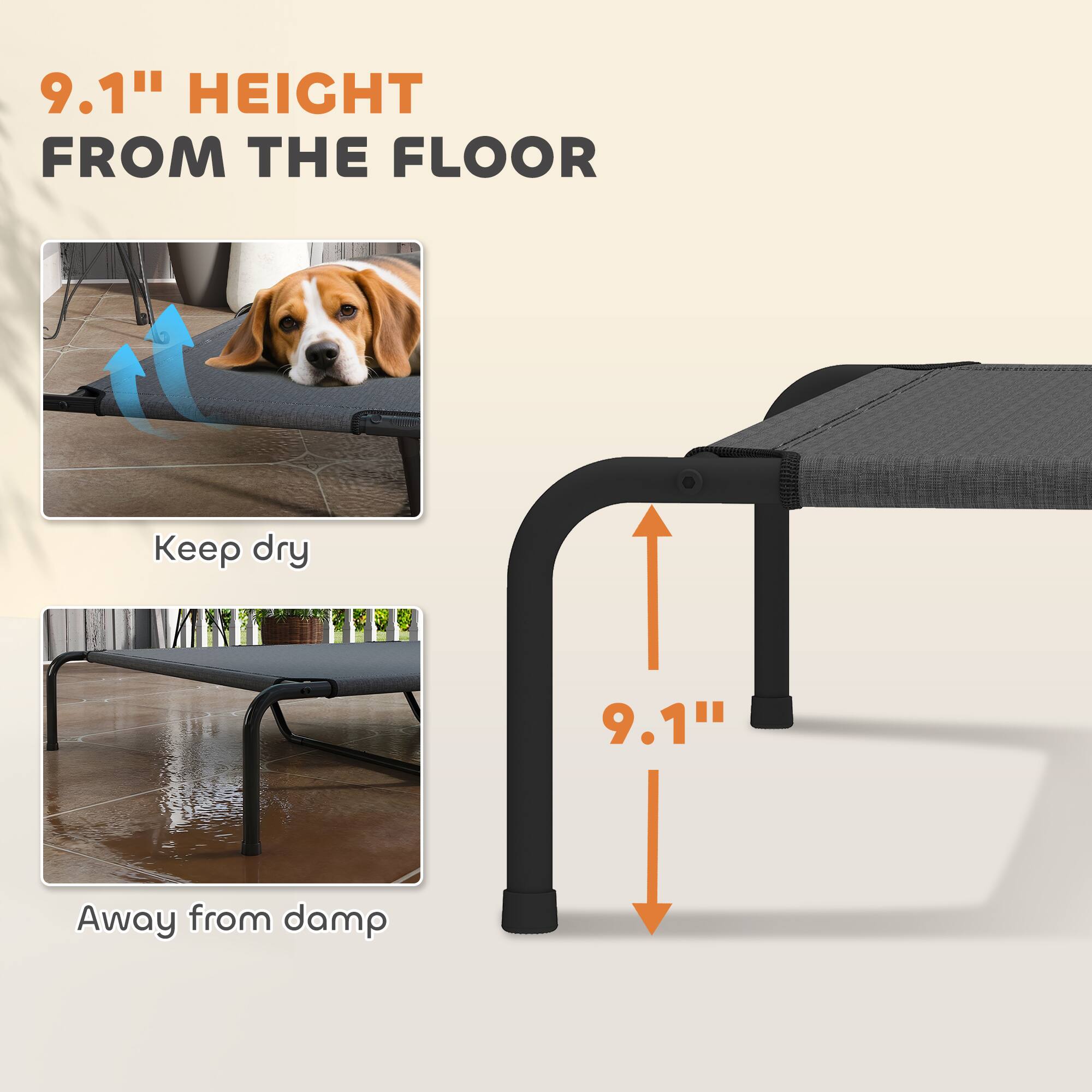 9.1" HEIGHT FROM THE FLOOR

Keep dry

9.1"

Away from damp