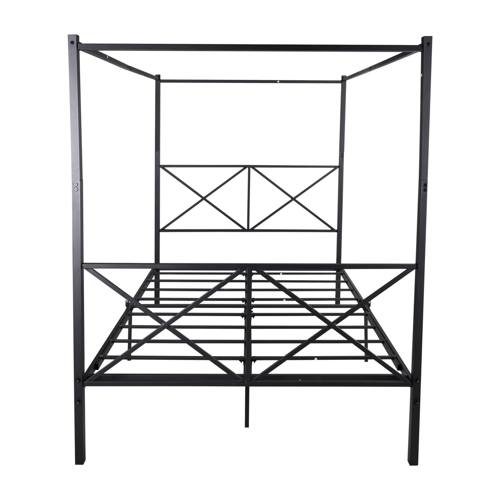 Front. Ecooso - Metal Canopy Bed Frame, Platform Bed Frame Queen with X Shaped Frame Queen - Black.