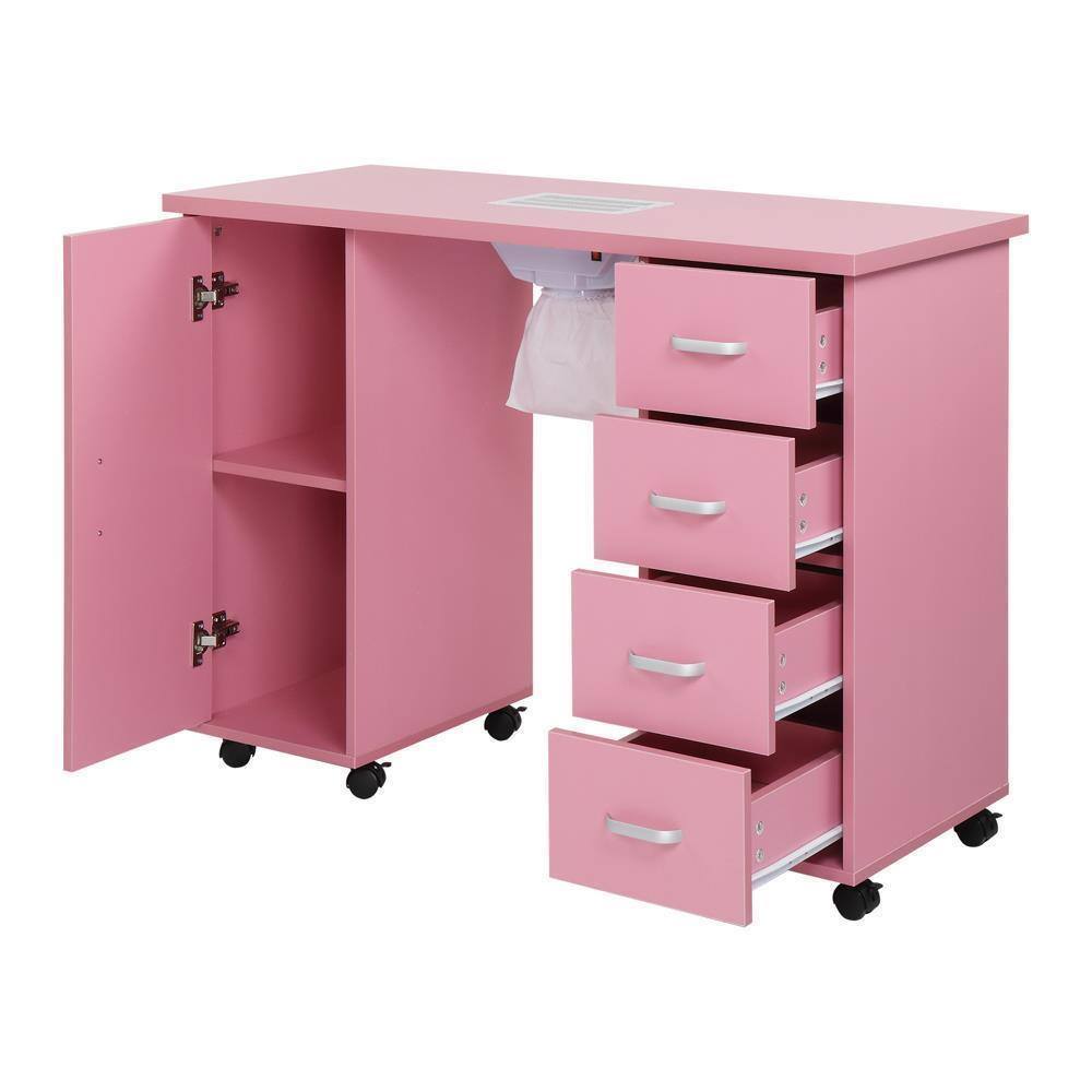 Alt View 5. Winado - Manicure Table Nail Table Station, Nail Beauty Manicure Desk with Dust Collector, Drawers, Storage Shelves for Nail Tech - Pink.