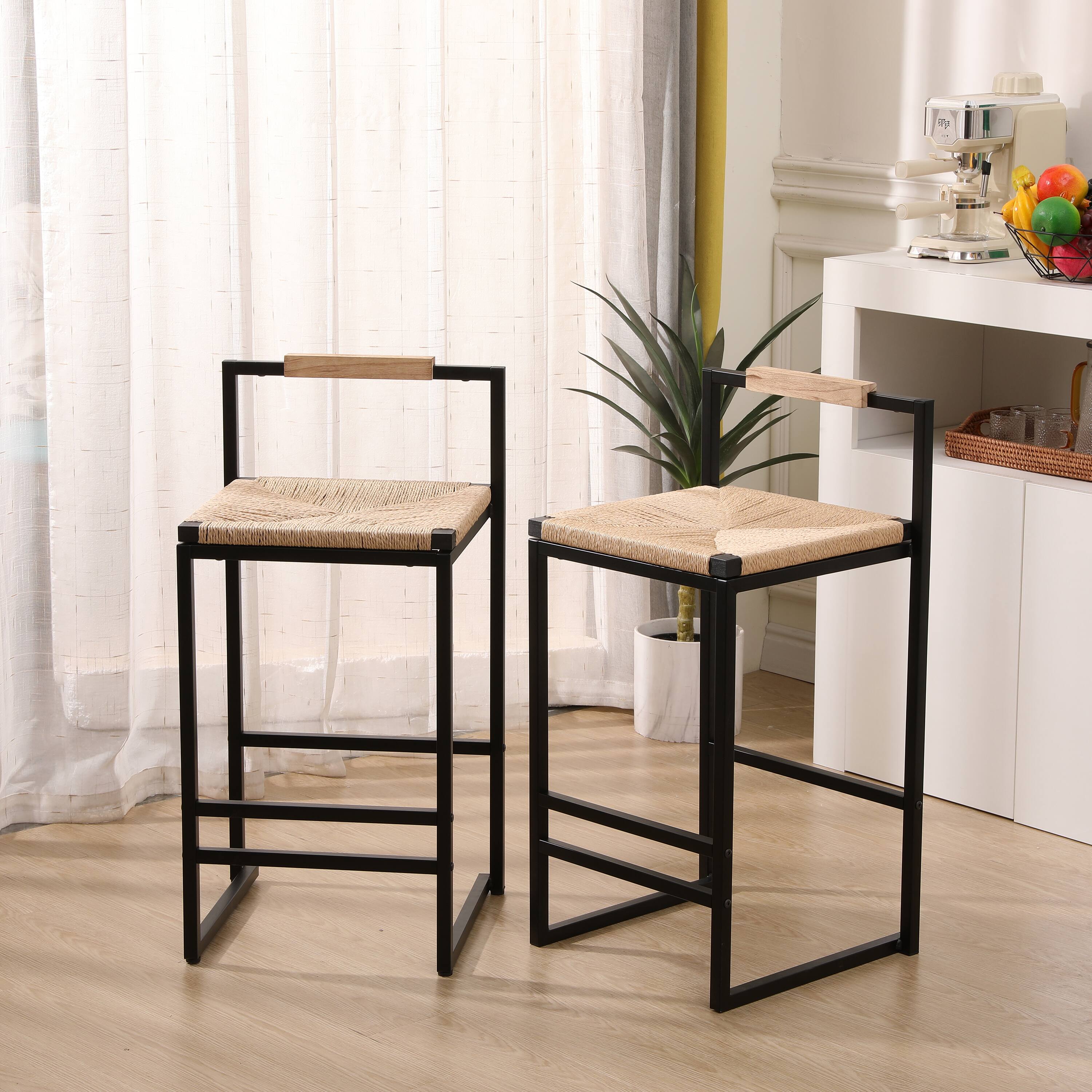 Angle. SlickBlue - Set of 2 Bar Stools Counter Height Dining Chairs for Kitchen & Home Seating - Black.