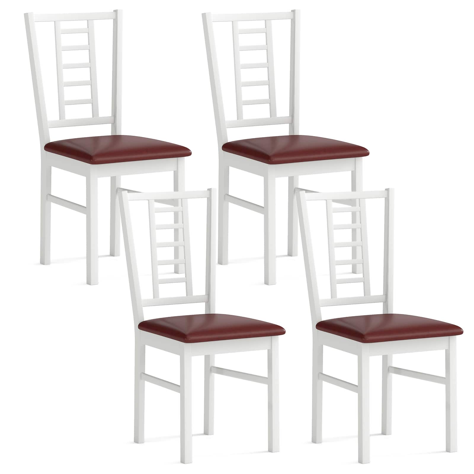 Front. Gymax - Gymax Wood Dining Chairs Set of 4 w/Rubber Wood Frame Padded Seat Slatted Backrest White - White.