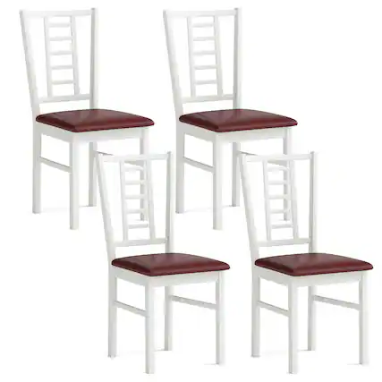 Front. Gymax - Gymax Wood Dining Chairs Set of 4 w/Rubber Wood Frame Padded Seat Slatted Backrest White - White.