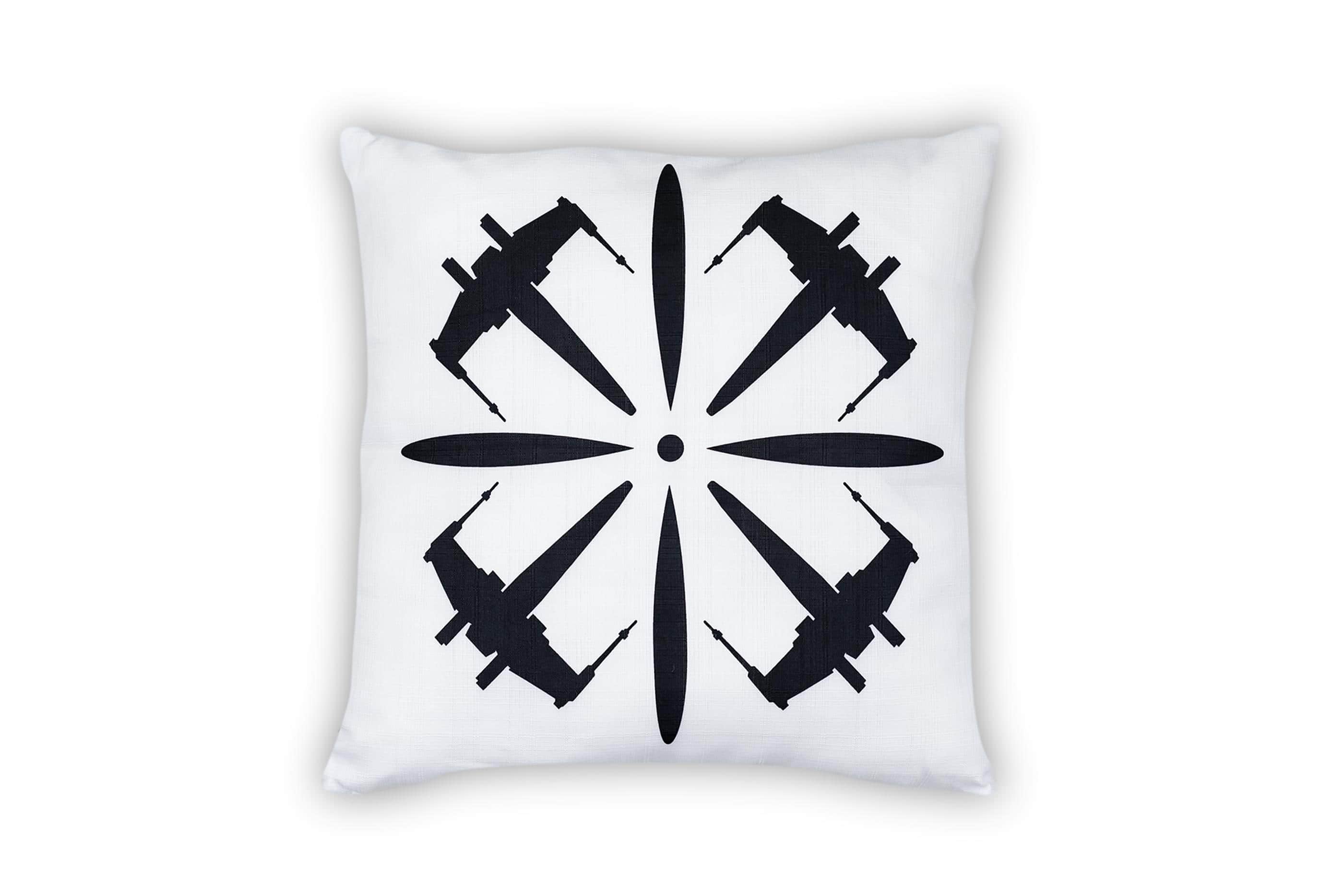 Star Wars - White Throw Pillow | Black X-Wing Fighter Design | 18 x 18 Inches - White/Black