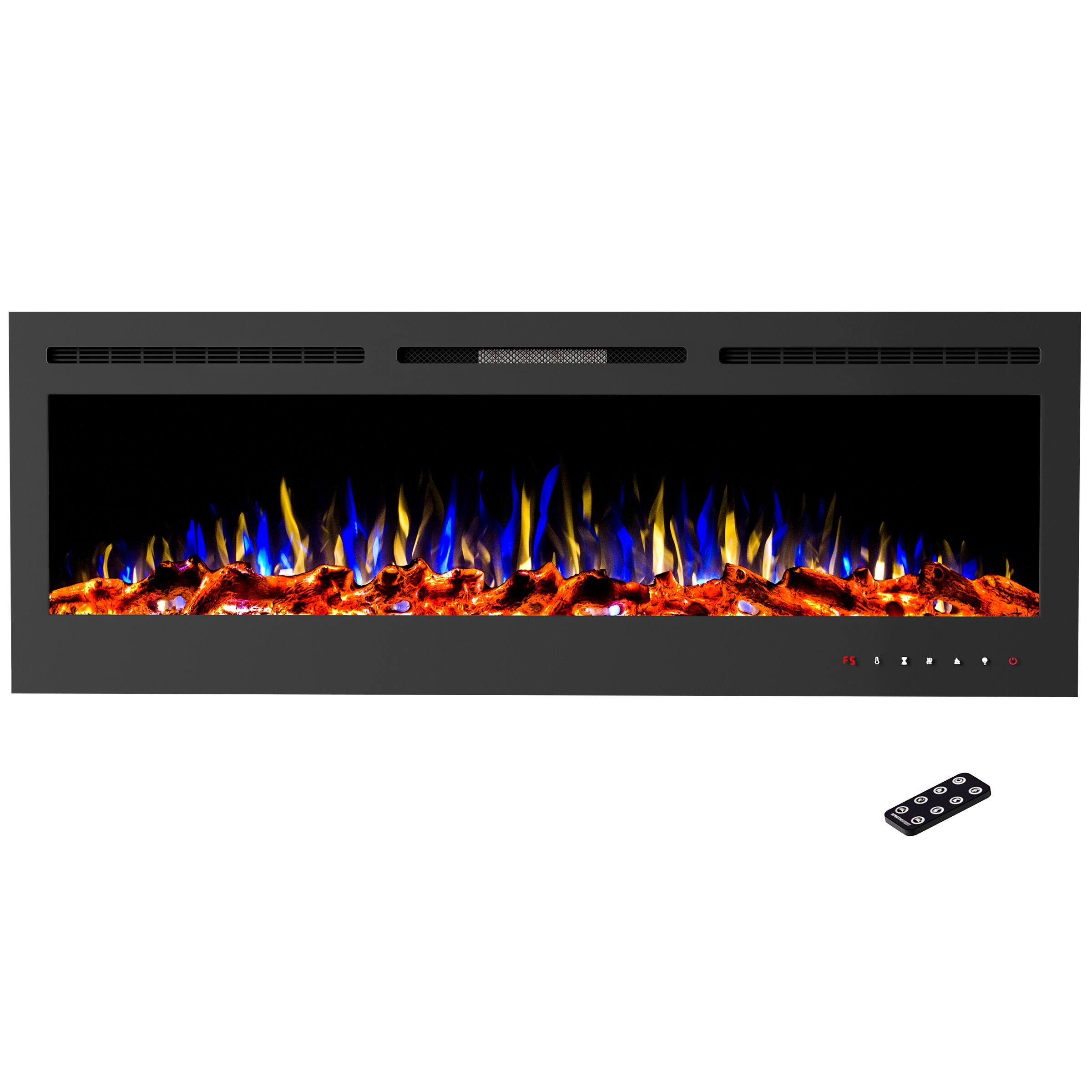 Front. Northwest - 72-Inch Wall Electric Fireplace, Black - Black.