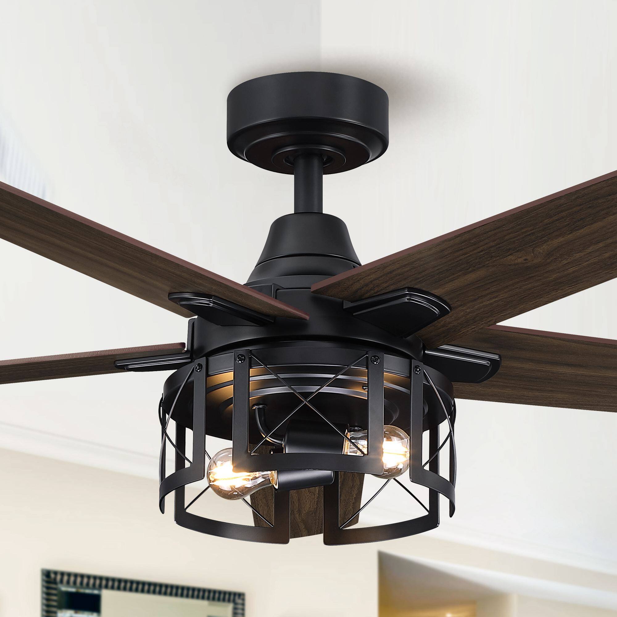 Back. Parrot Uncle - 52 in. Matte Black Reversible Blades Ceiling Fan with Light and Remote - Black.