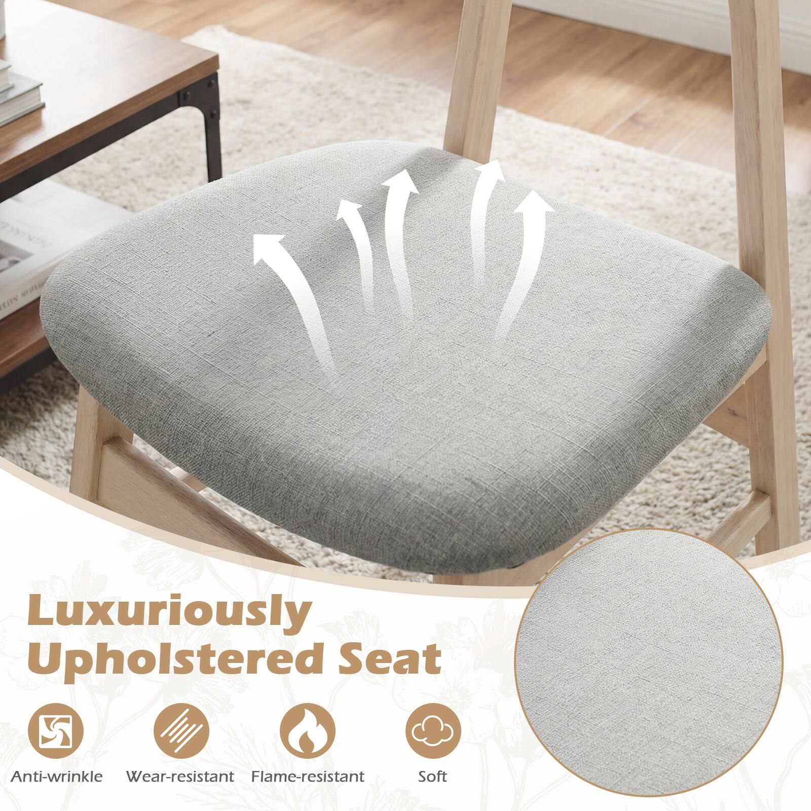 Luxuriously Upholstered Seat

Anti-wrinkle  
Wear-resistant  
Flame-resistant  
Soft