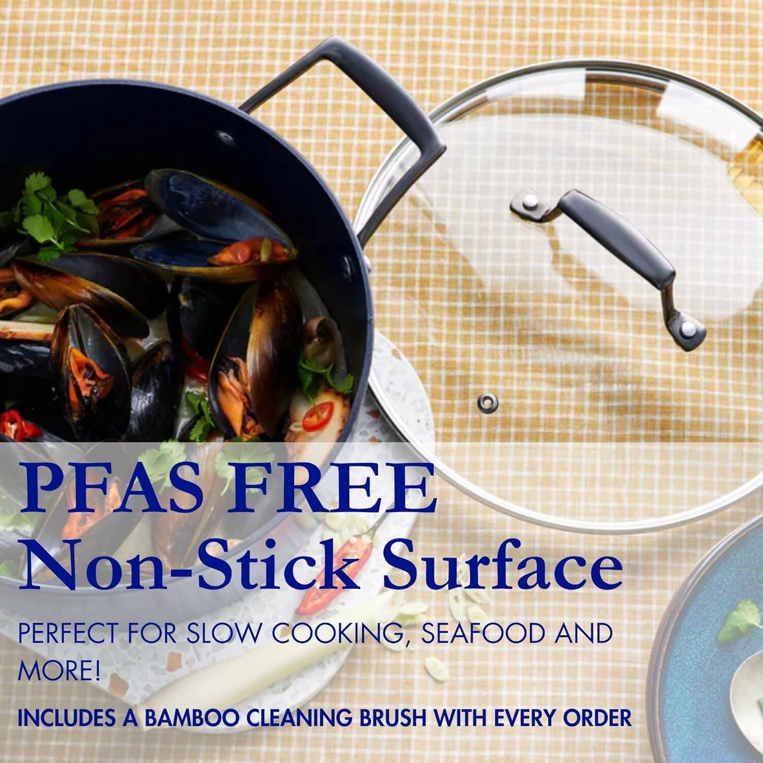 PFAS FREE  
Non-Stick Surface  

PERFECT FOR SLOW COOKING, SEAFOOD AND MORE!  

INCLUDES A BAMBOO CLEANING BRUSH WITH EVERY ORDER