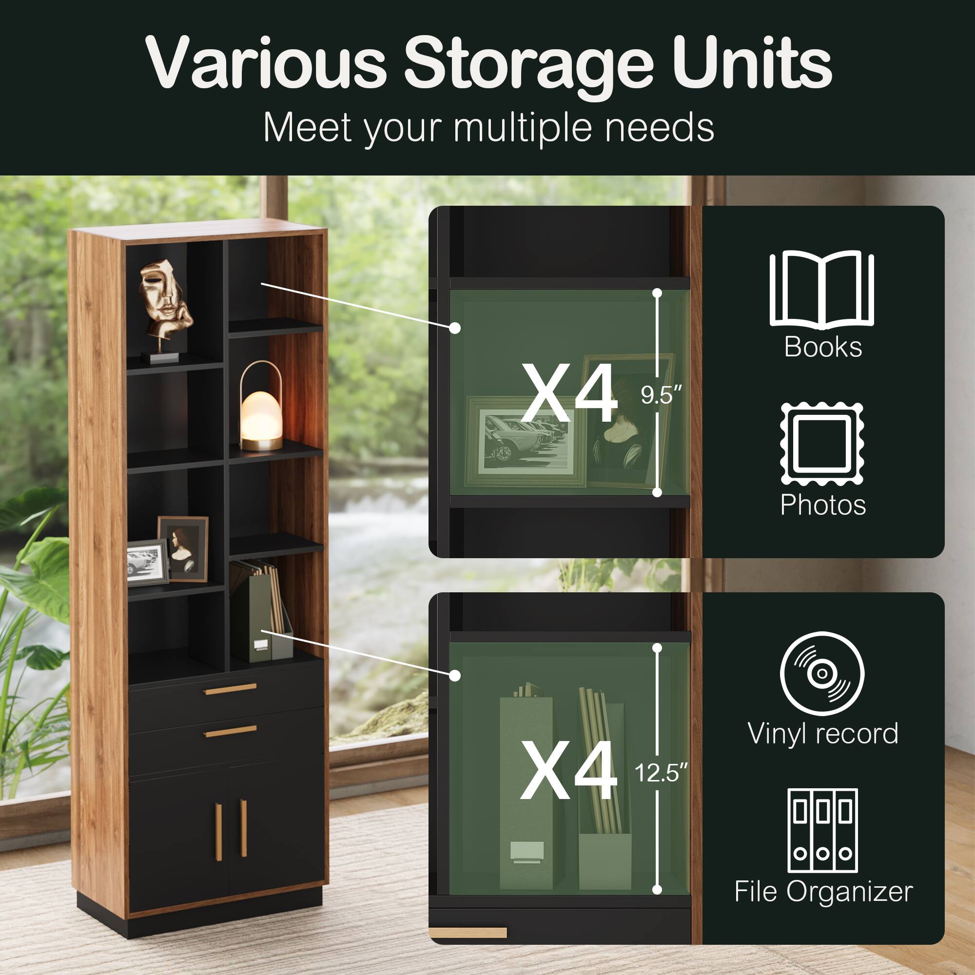 Various Storage Units  
Meet your multiple needs  

X4 9.5"  
Books  
Photos  

X4 12.5"  
Vinyl record  
File Organizer