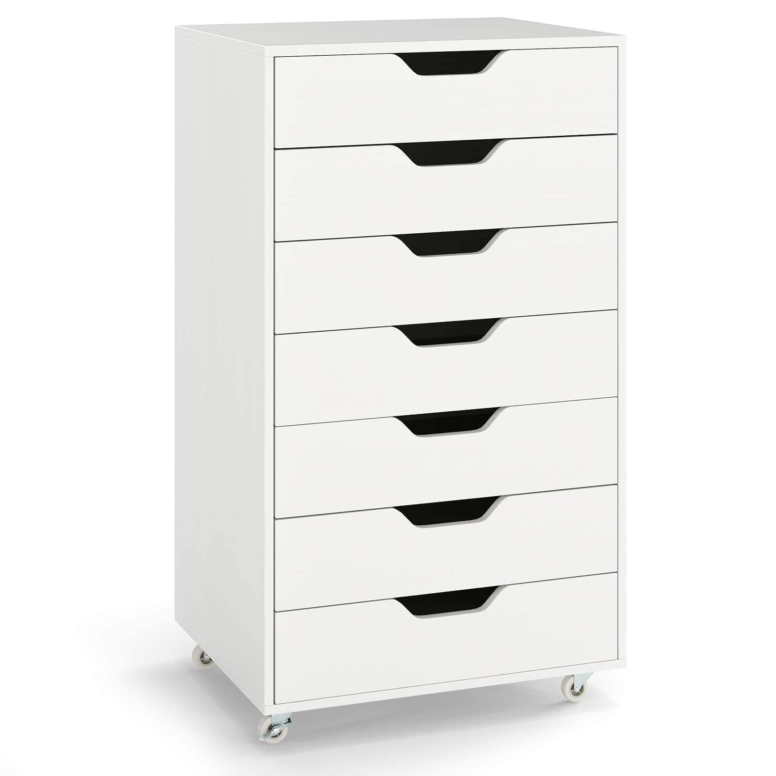 Costway - 7-Drawer Chest Mobile File Cabinet Vertical Filing Organizer with Lockable Wheels - White