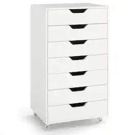 Costway - 7-Drawer Chest Mobile File Cabinet Vertical Filing Organizer with Lockable Wheels - White