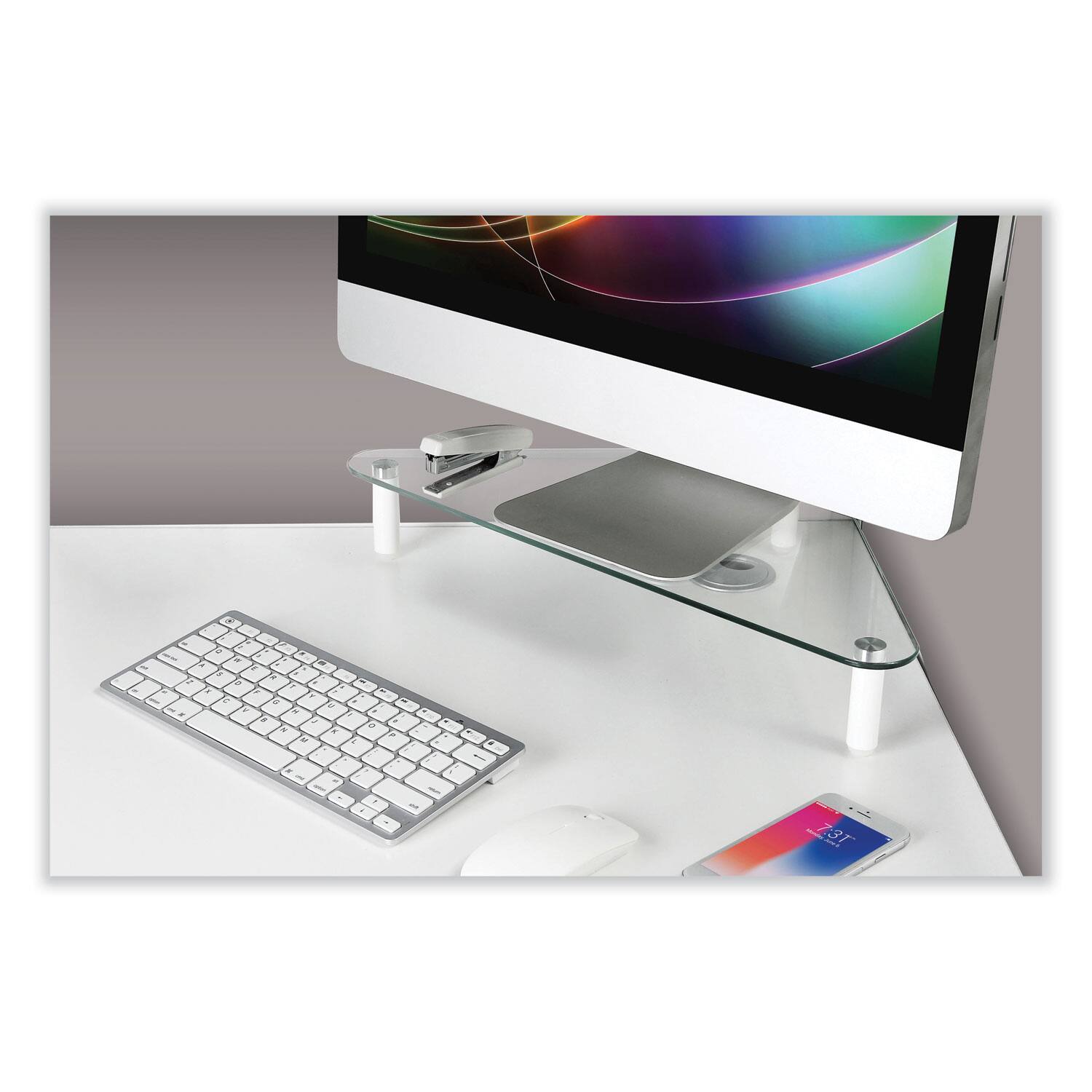 Alt View 4. KanTek - Kantek MS390 19.7 in. x 11 in. x 3.25 in. Supports 40 lbs. Glass Corner Monitor Riser - Clear - Clear.